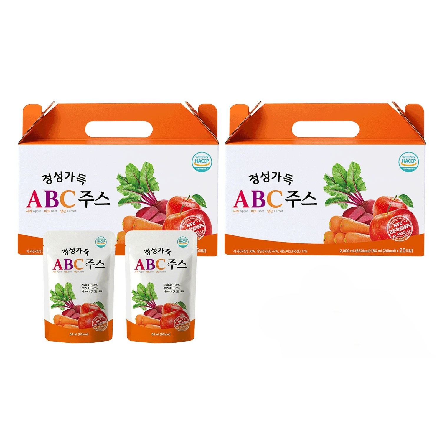 정성가득 국내산 ABC주스 NFC착즙, 50개, 80ml, 현재가 30,800원