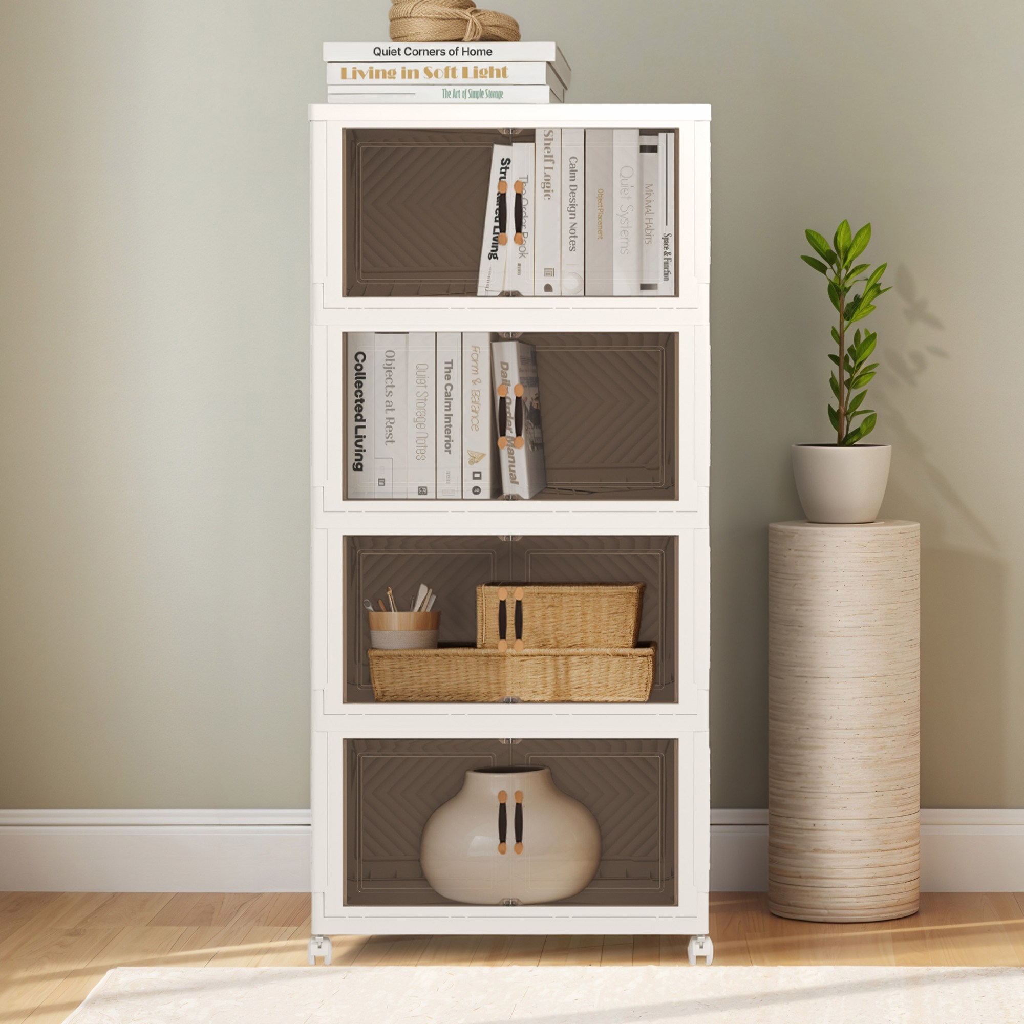 체인지업 접이식 수납장 폴딩 리빙박스 무설치 플라스틱 박스 다용도 옷 정리함 4단 5단, 화이트 71,900원