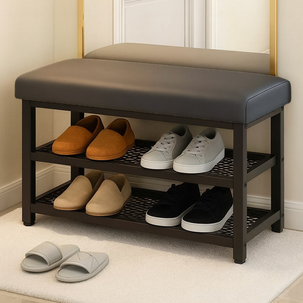 보리보 철제 현관의자 신발장 60cm 신발 수납정리대, 2단, 그레이+블랙 28,300원