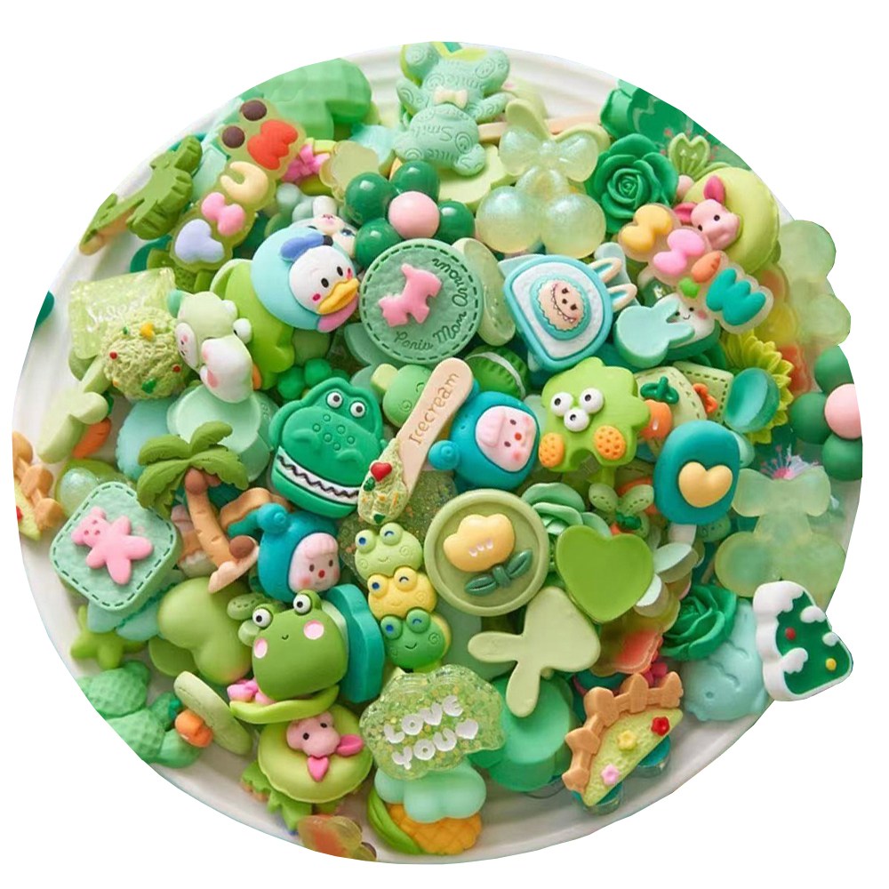 [고퀄리티 데코덴 파츠] 대용량 레진 파츠 다꾸 탑꾸 폰케이스 꾸미기 귀여운 캐릭터 데코 / DIY 방과후 핸드메이드 수업 재료, 50개, 초록색 13,800원