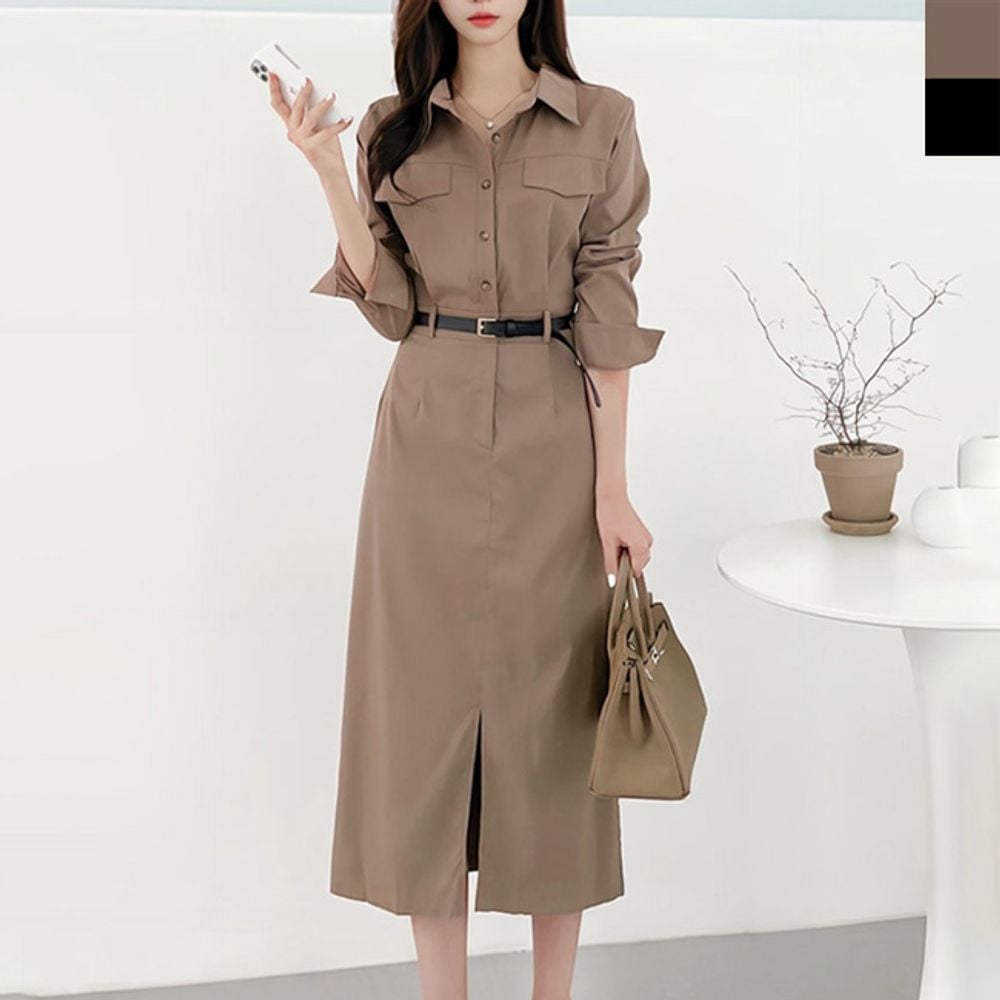 여성 벨트 긴팔 셔츠 롱원피스 1P 데이트 하객룩 치마 캐주얼원피스 롱원피스 가을원피스 긴팔 dew+52768zd 42,760원