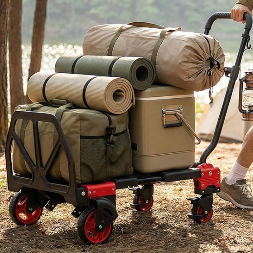 FW90TP 다기능 접이식 트롤리 휴대용 핸드카트 4 륜 플랫 베드 트럭 야외 캠핑 왜건 가정용 수하물 카트, 1개, Red 130,000원