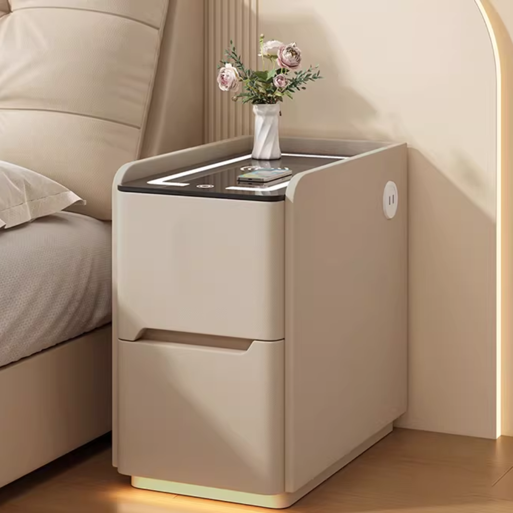 초슬림 스마트 협탁 무선충전 수납장 틈새 미니 원목 가구 완제품, 샴페인골드 82,500원