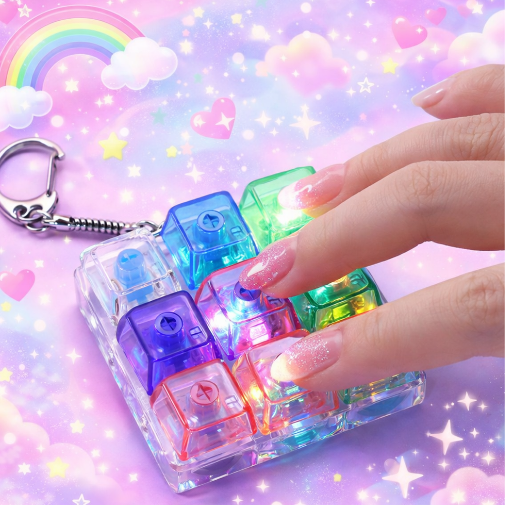 LED 키캡 키링 9구 청축 스트레스 해소 키보드 딸깍이, 1개, 투명 9구 12,900원