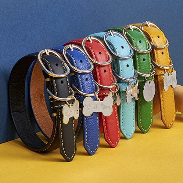 자체제작  아미펫 실루엣 각인 컬러가죽 강아지목줄 & 인식표 15,900원