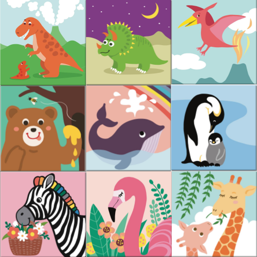 모모픽스페인팅 diy 쉬운 명화그리기 추천 귀여운 공룡 동물 케릭터  25x25cm  아크릴 유화 물감 세트 학교 단체 어린이 방꾸미기 12,000원