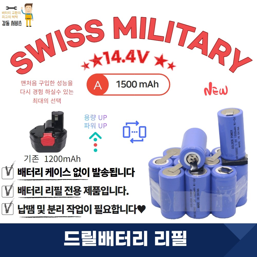 스위스밀리터리 SWISS MILITARY 충전 배터리 리필 14.4V 1500mA 1SET 32,000원