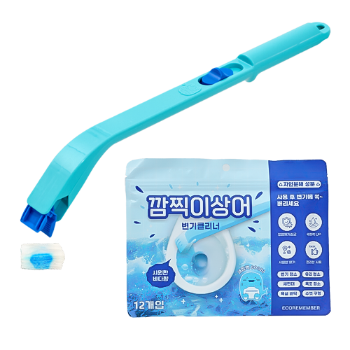 깜찍이상어 변기세정제 화장실 욕실 크리너 파랑이 브러쉬 12개입 + 핸들 + 전용 고리 11,900원