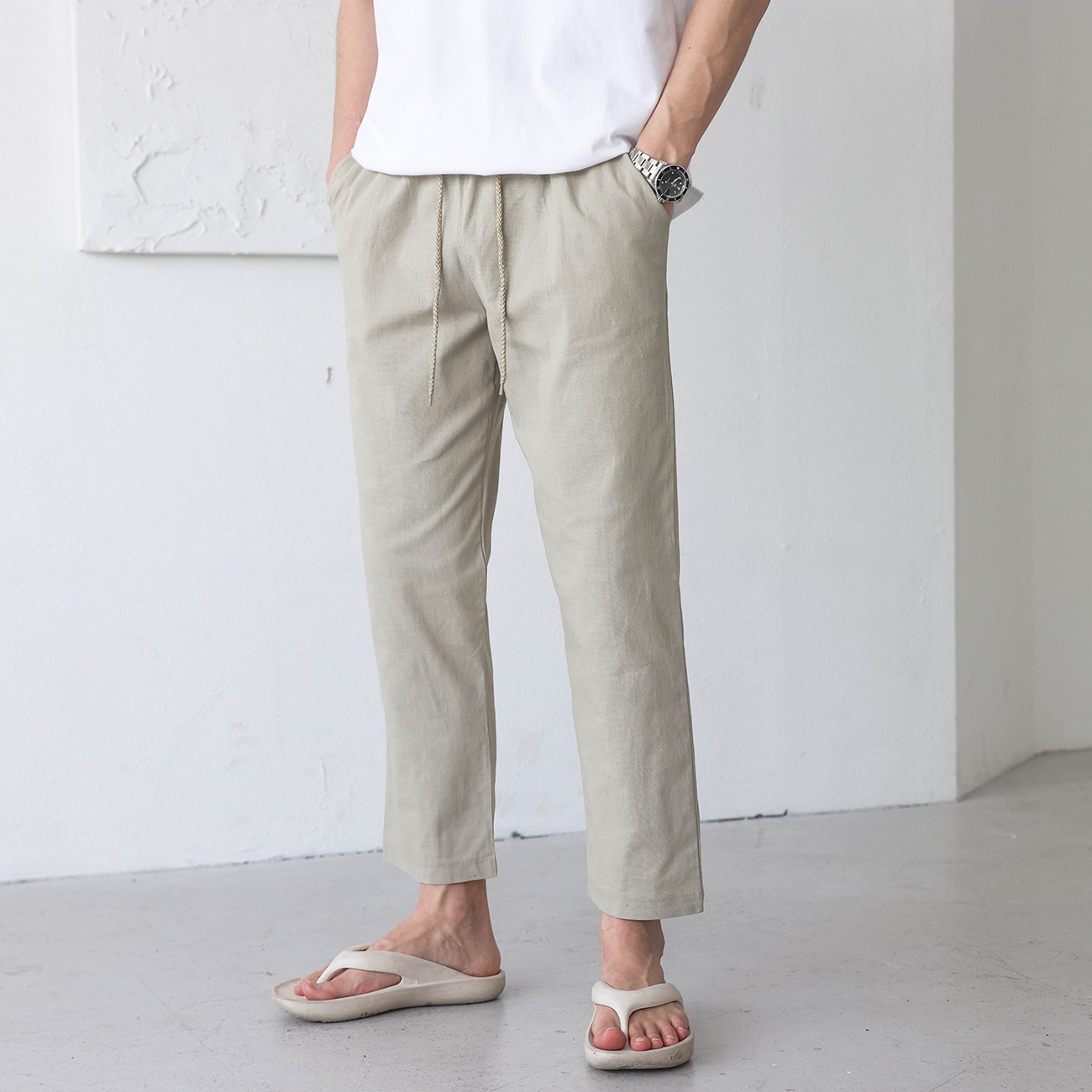 남자 린넨 스판 와이드 밴딩 팬츠 마 통바지 여름 바지 빅사이즈 29,900원