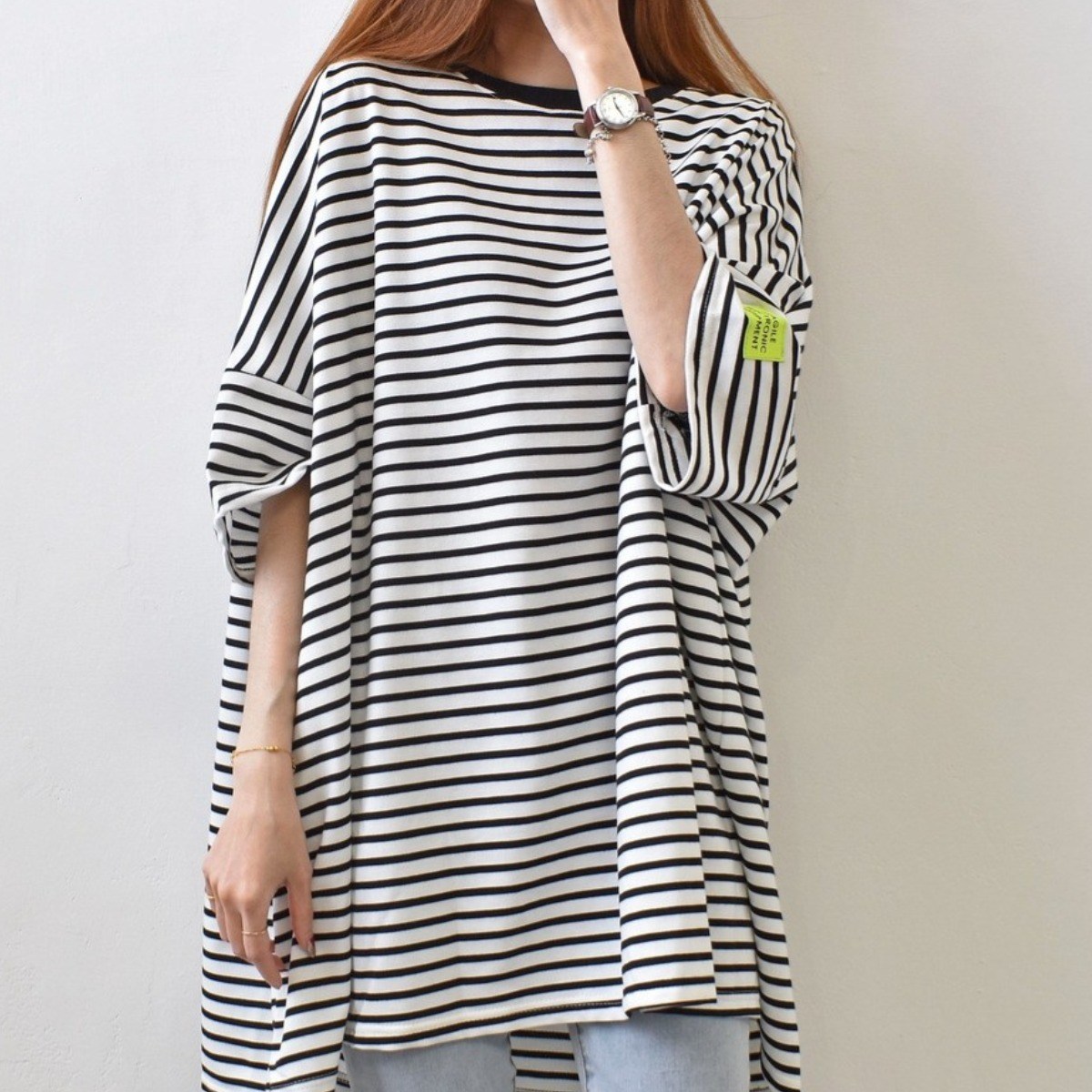 라온투유 빅사이즈 오버핏 스트라이프 박스 반팔티 13,900원