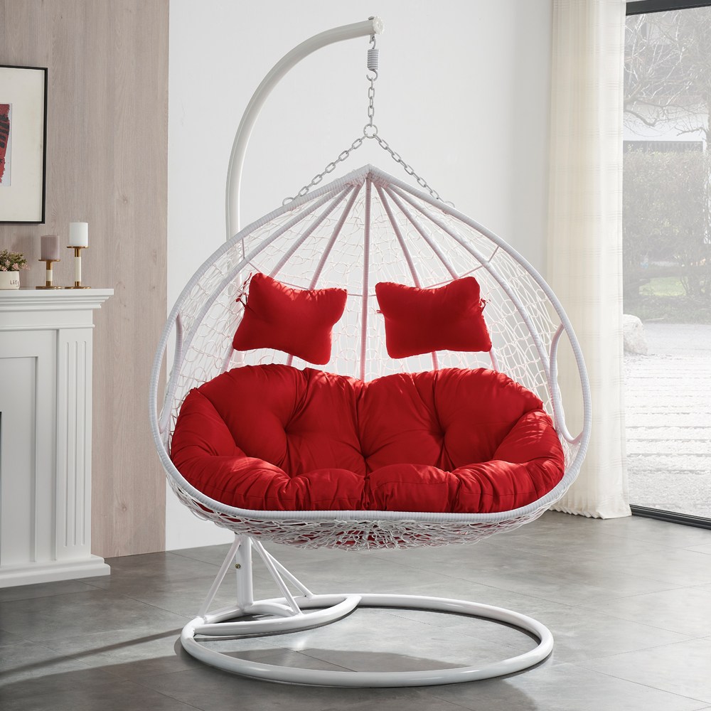 수오 커플가든 2인용 라탄 흔들의자 그네의자 A012, 화이트 레드, 1개 319,000원
