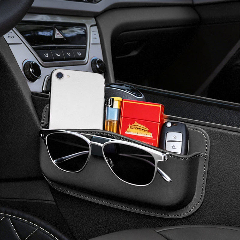 SEAMETAL 차량용 썬바이저 썬글라스 안경 수납 거치대 수납 포켓 사이드포켓 (붙여넣기식), 블랙 (인조가죽), 1개 13,000원