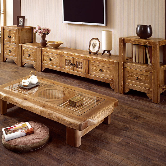 [마루엔개비] 우리목 고거실장세트 4pc 원목거실장 TV대 2,763,000원