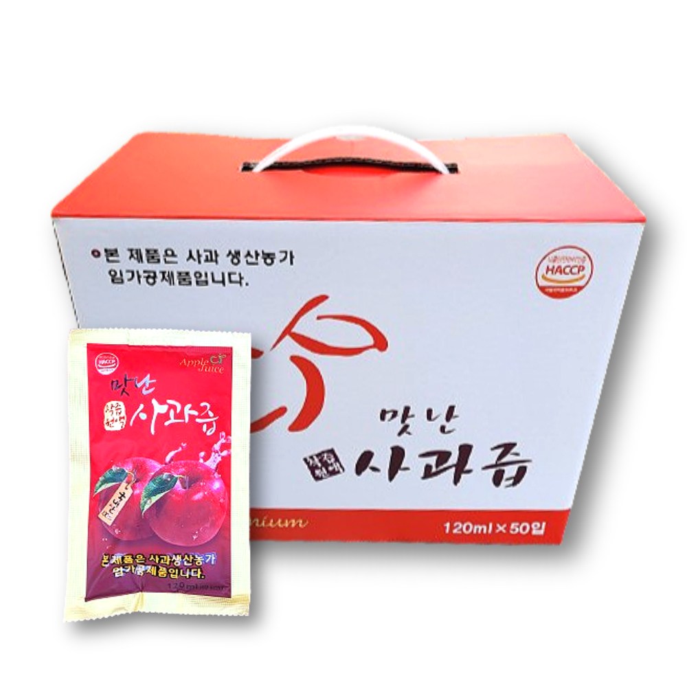 해썹 인증) 경북 사과즙 120ml x 50포 1박스, 120ml, 50개, 현재가 20,800원