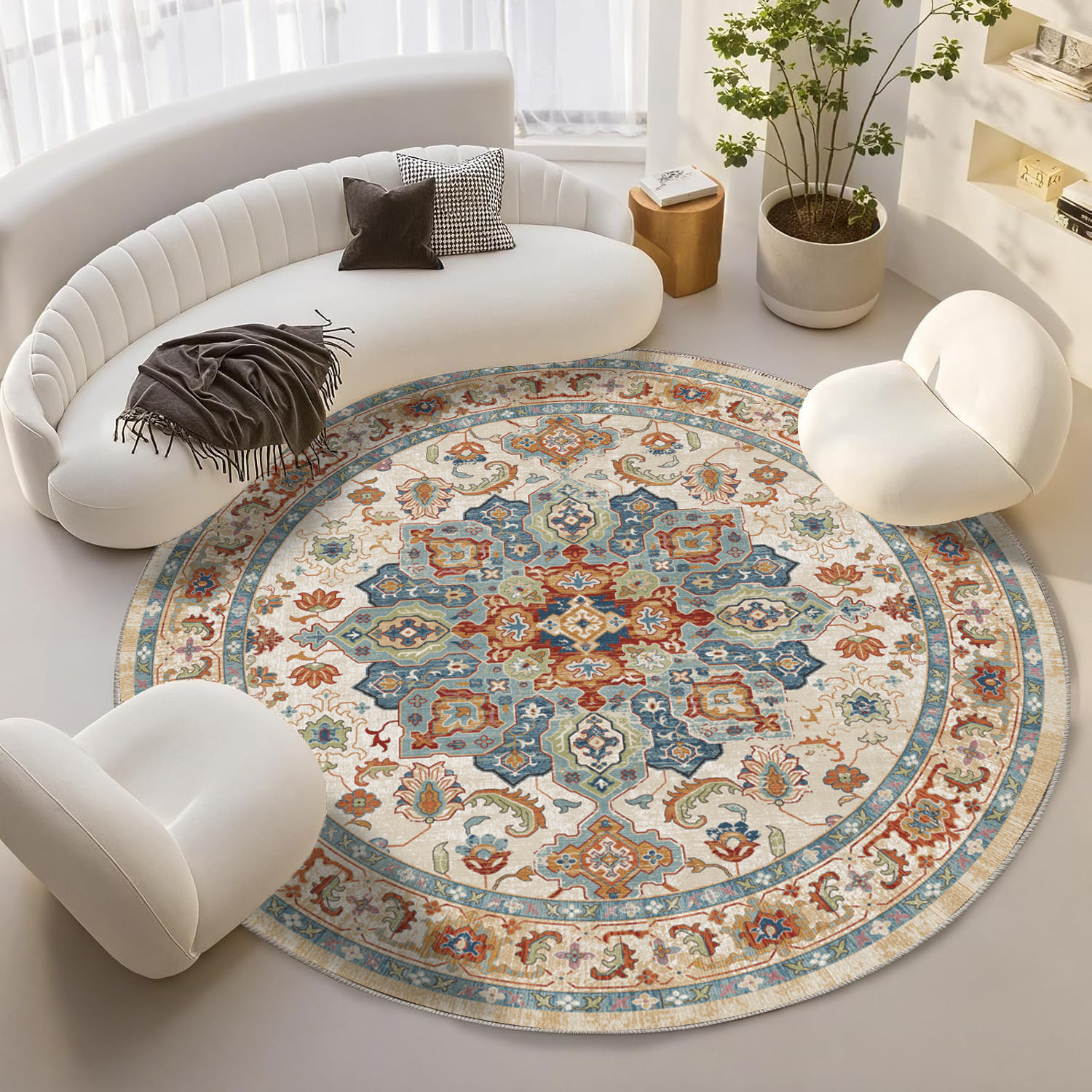 Cloud Loft 원형 카펫 벨벳 소재 부드러운 감촉 접이식 물세탁 쉬운 관리 이사 선물 거실 식당 주방 욕실 침실 침대 옆 사계절 미니 러그 노르딕 보헤미안 스타일 레트로 패션 28,700원