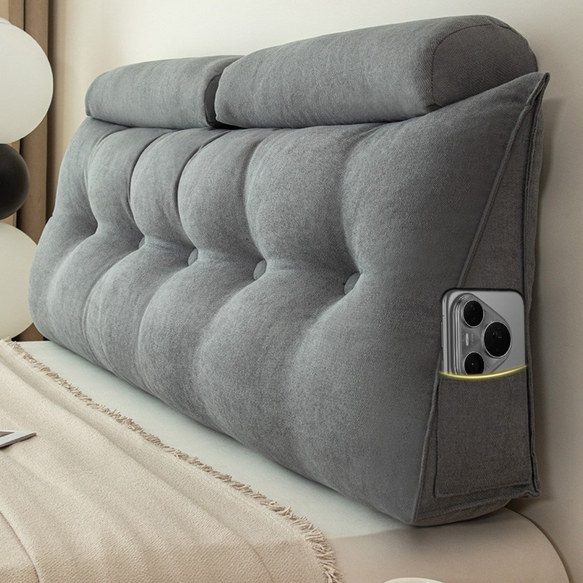 Yopence 고급스러운 삼각 등받이쿠션 초대형 침대헤드쿠션 침대용 헤드쿠션 롱 허리쿠션, 그레이 52,600원