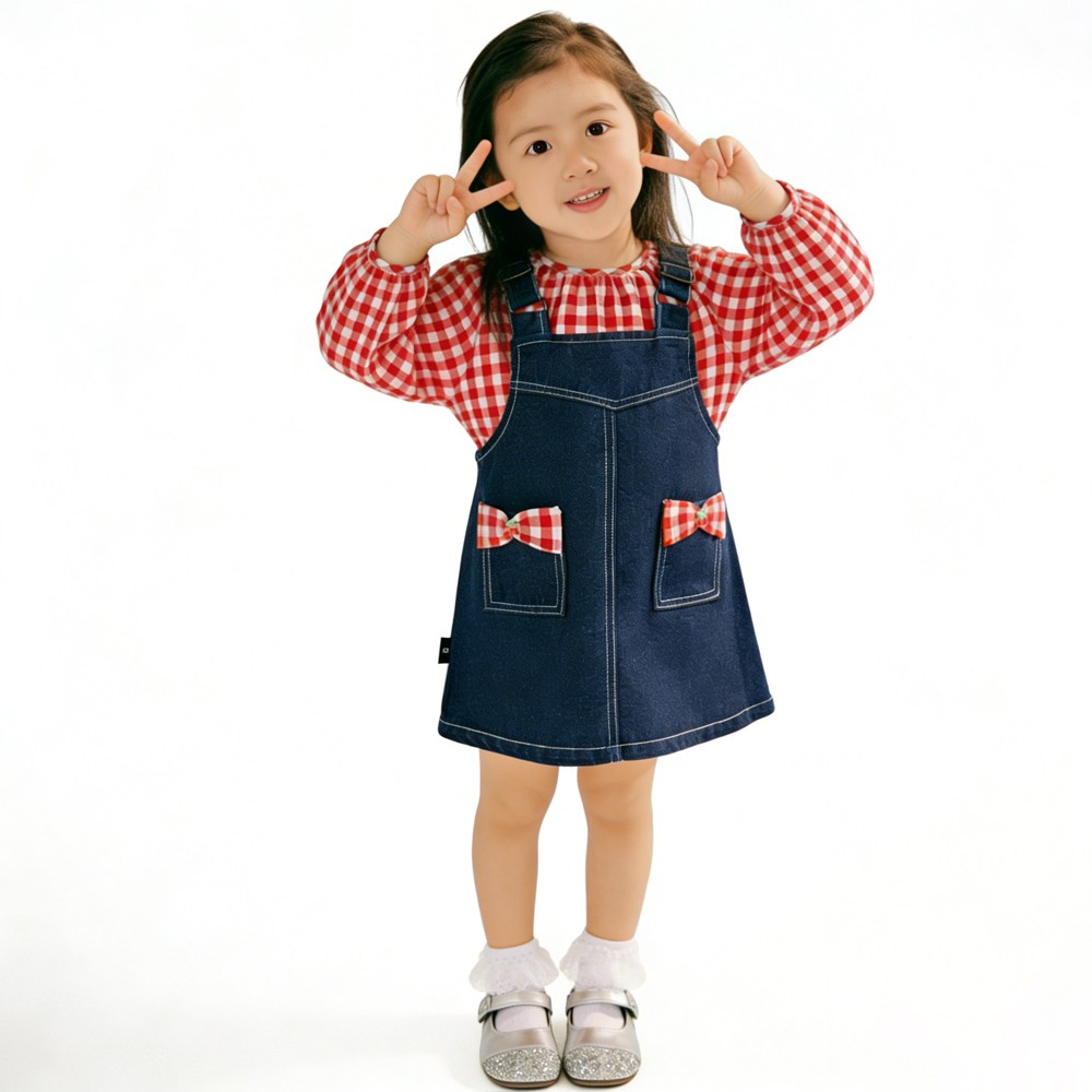 투에그 유아 체크 블라우스 멜빵 치마 세트 32,400원