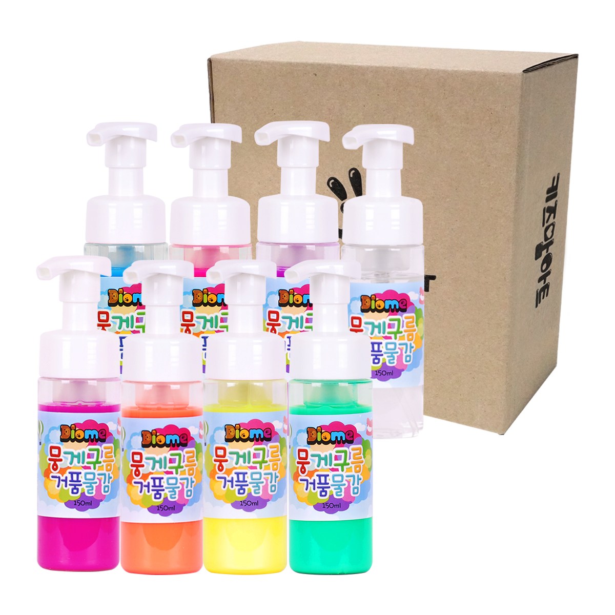 뭉게구름 거품물감 150ml 8색 세트 / 키즈맘아트 유아물감 형광물감 미술놀이 어린이물감 물감놀이 핑거페인트 물감 엄마표미술놀이 촉감놀이 오감놀이 도트물감 액션페인팅 목욕놀이, 본상품 선택 34,800원