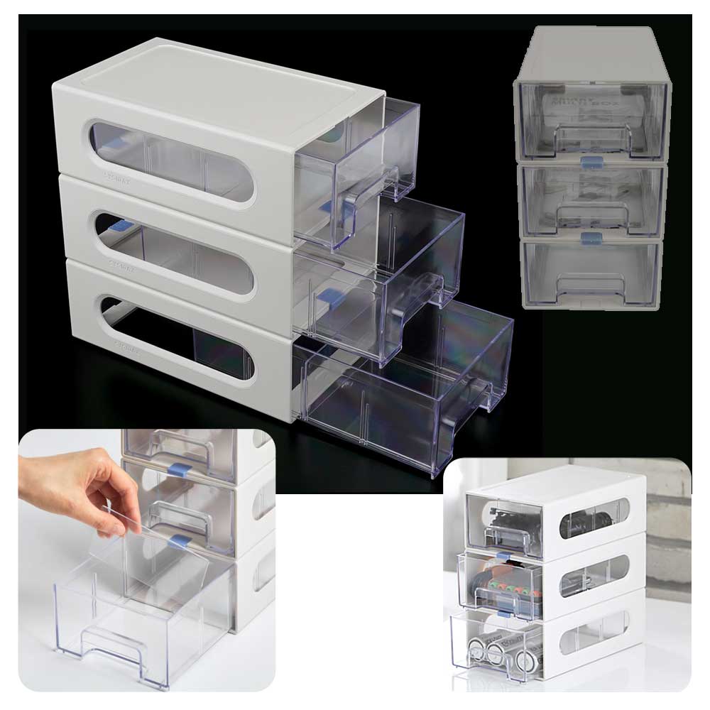 스마트 멀티박스 3단 투명수납함 소품 정리함 보관함, 3단, 투명,그레이, PS 17,600원