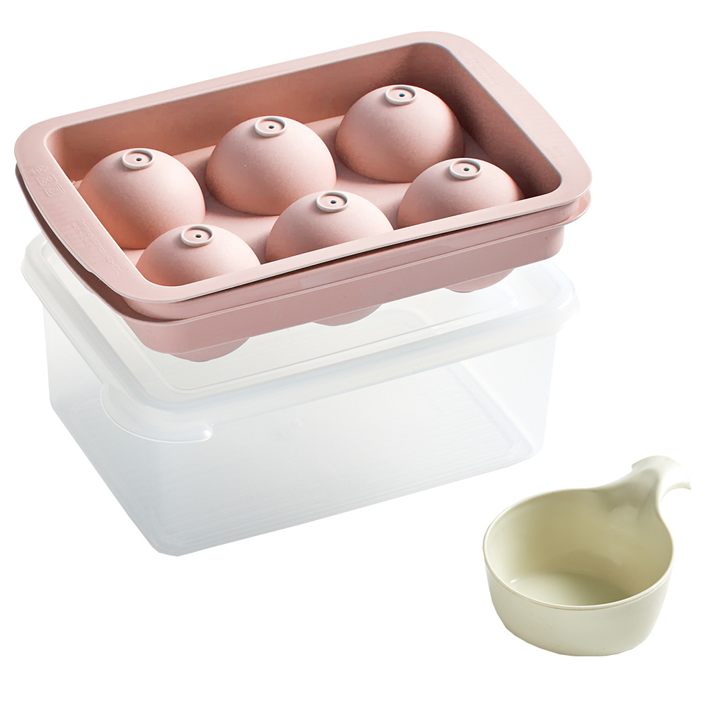 이지앤프리 아이스볼 6구 얼음트레이 + 얼음보관통 + 스쿱 세트, 코랄핑크(얼음트레이), 투명(보관통), 아이보리(스쿱), 1세트 10,900원