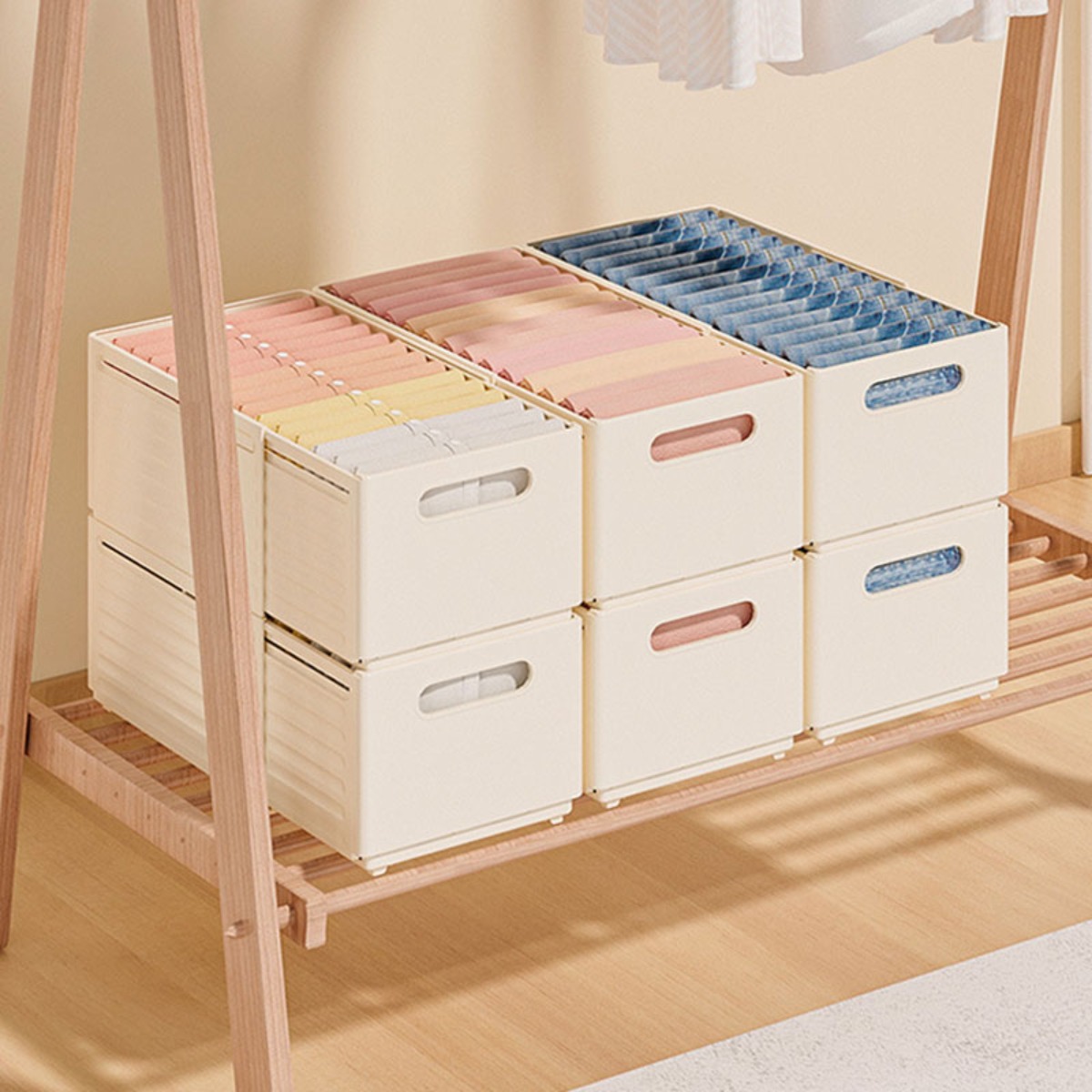 SMTONE 신축형 옷장 정리함 수납함 1+1+1 길이조절 슬라이딩 옷정리 리빙박스 수납정리함 옷 정리 바구니 8,970원