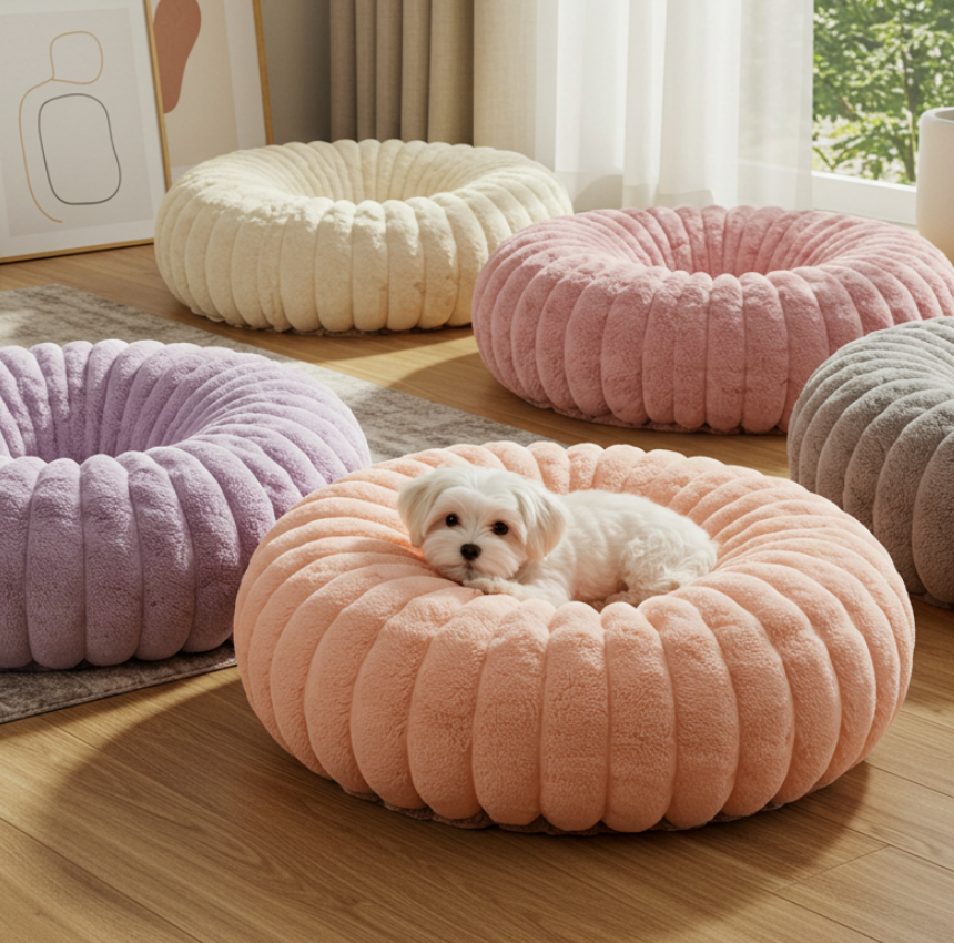 러블리썬 [러블리썬] 포근한 극세사 도넛방석 강아지 고양이 펫 침대 방석 쿠션, 스모크그레이, 1개 19,990원