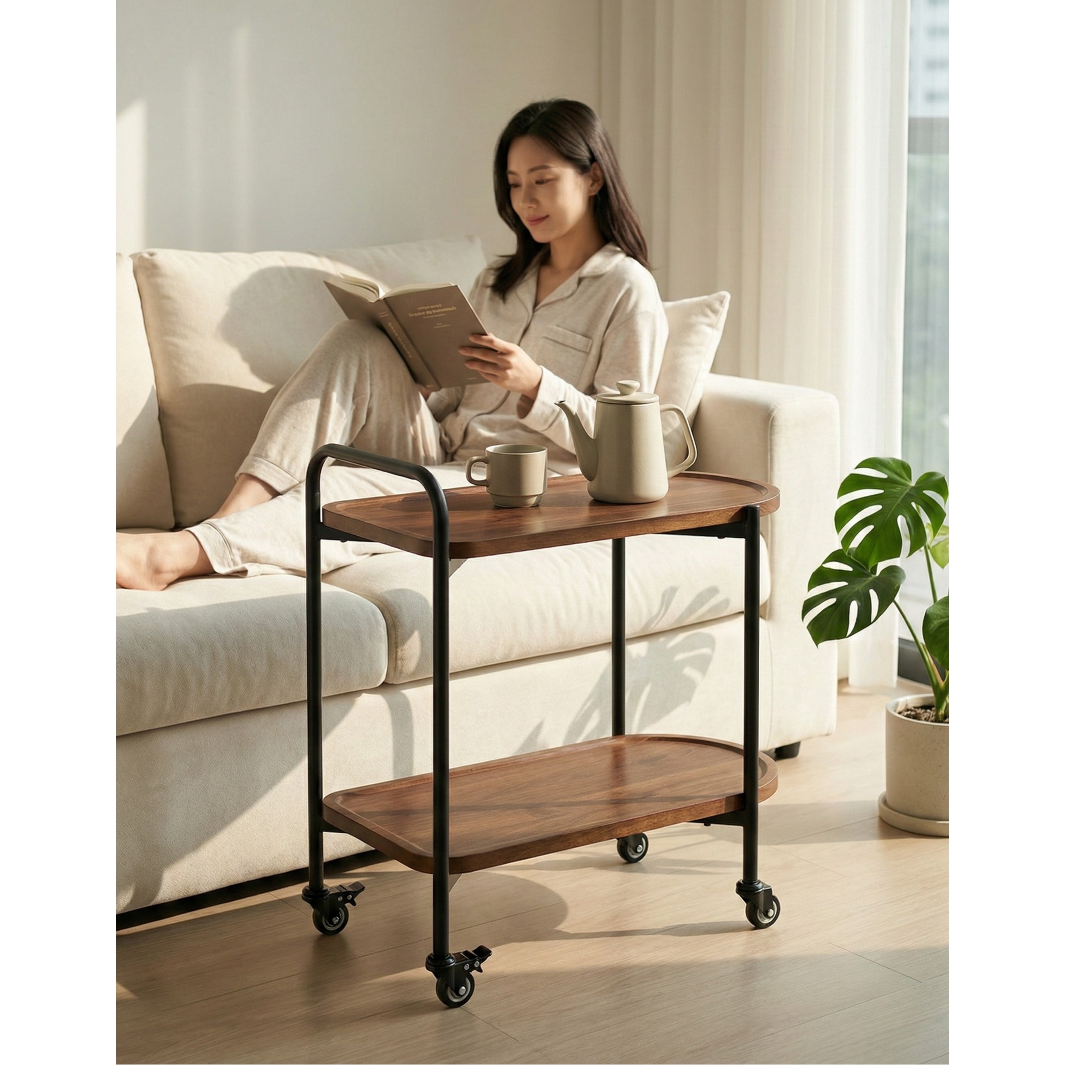 우디젠트 이동식 트롤리 높이 88cm 테이블 웨건 카트 거실 우드 원목 엔틱 식당 조리원 병원 카페 가정용 2단 49,000원