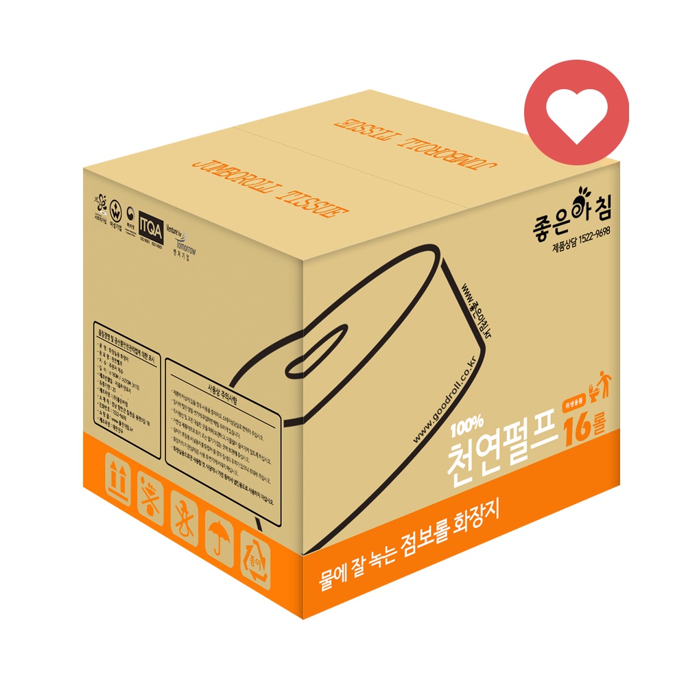 I좋은아침I 물에 잘녹는 점보롤 화장지 2겹 천연펄프/무형광 민자 업소용 250M 16롤, 1박스, 16롤 38,800원