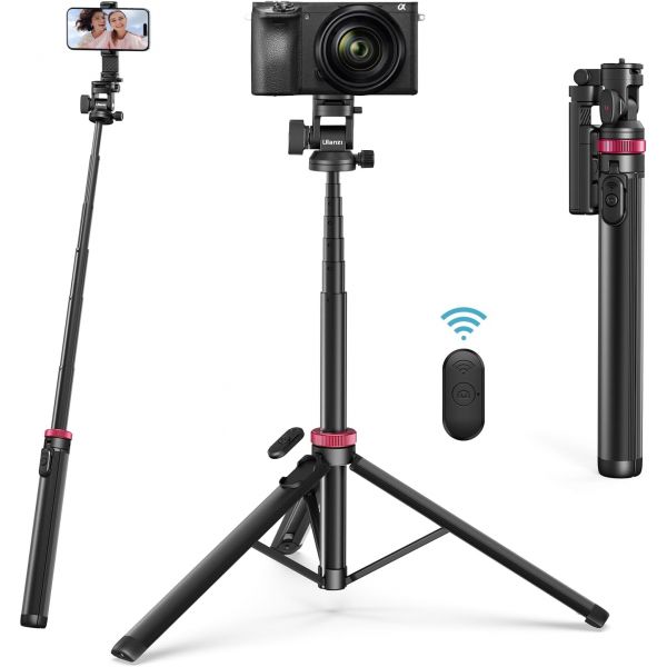 울란지 MT78 확장형 휴대폰 삼각대 금속 72.83인치 셀카봉 카메라 스탠드 2in1 클립 포함 360° 볼 헤드 콜드 슈 장착 가능 아이폰 17 소니 캐논용 가벼운 여행용 75,800원