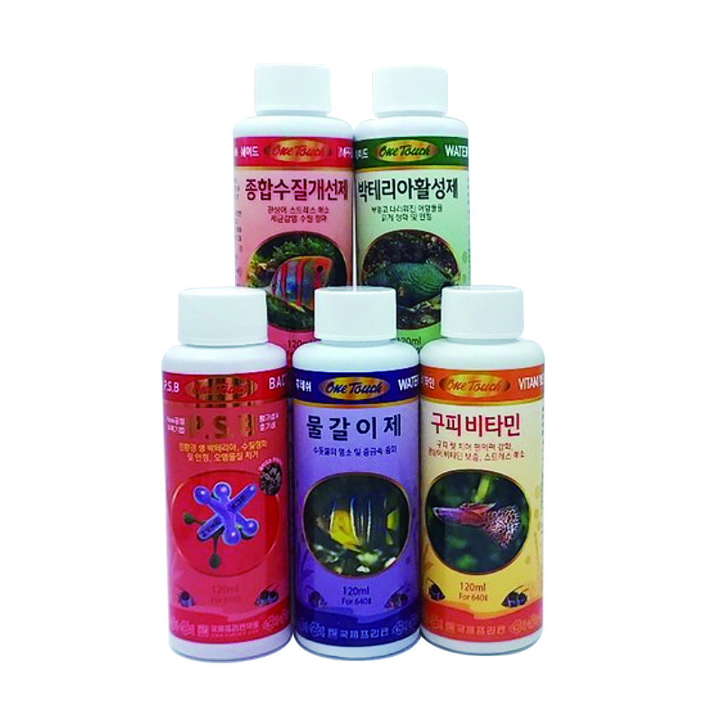 국제프리츠 구피 비타민 물갈이제 박테리아활성제 종합수질개선제 120ML 5종 세트, 5개, 120ml, 현재가 14,720원