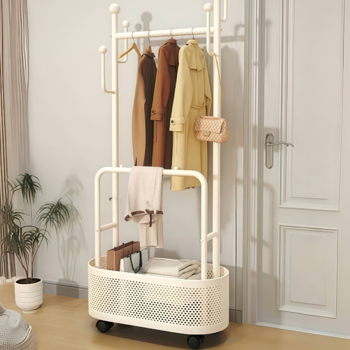 CABICO 2단 튼튼한 철제 바구니 고급 이동식 원룸 행거,튼튼함 보장 38,680원