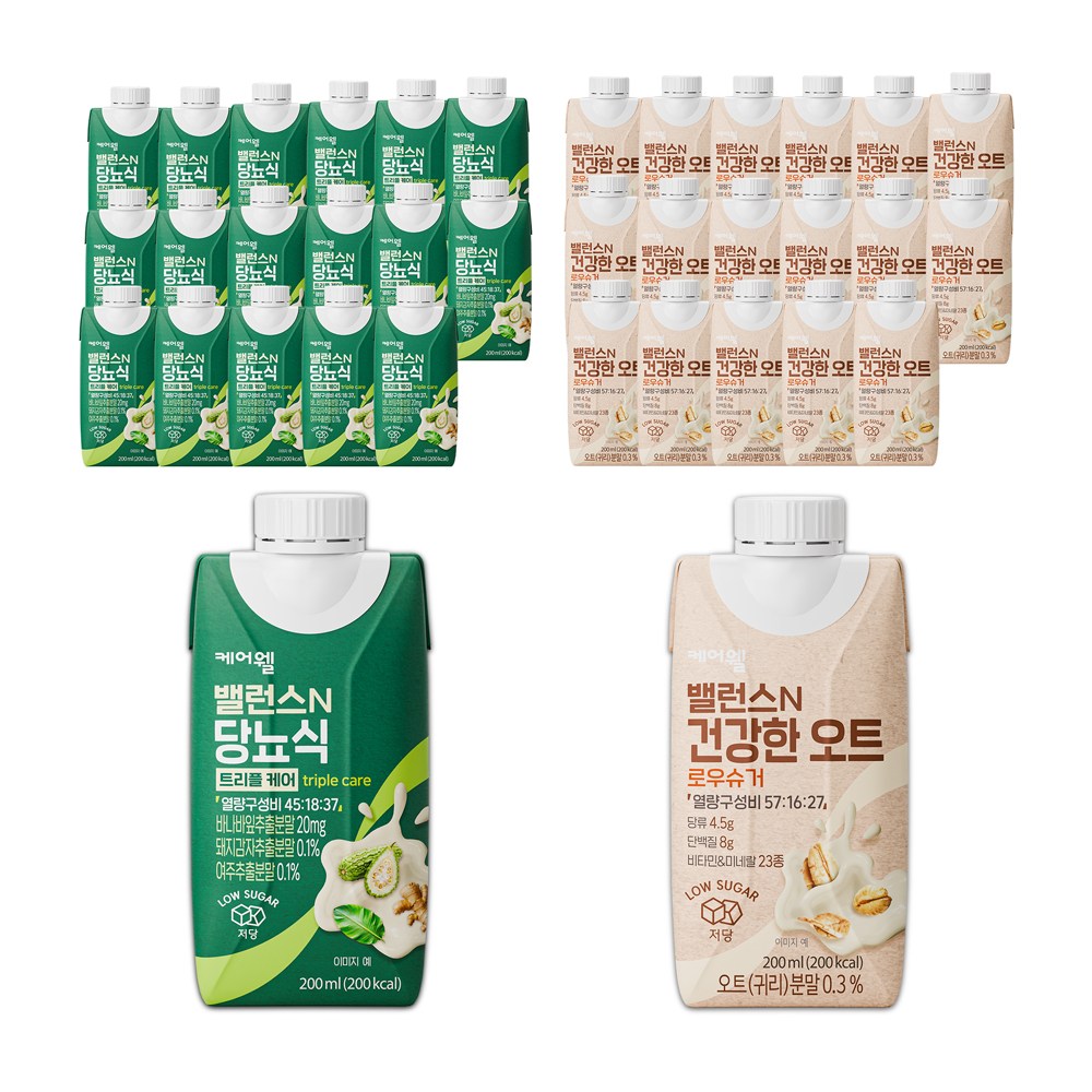 케어웰 밸런스N 당뇨식 트리플 케어 200ml 18p + 건강한 오트 로우슈거 200ml 18p, 1세트, 200ml 56,800원