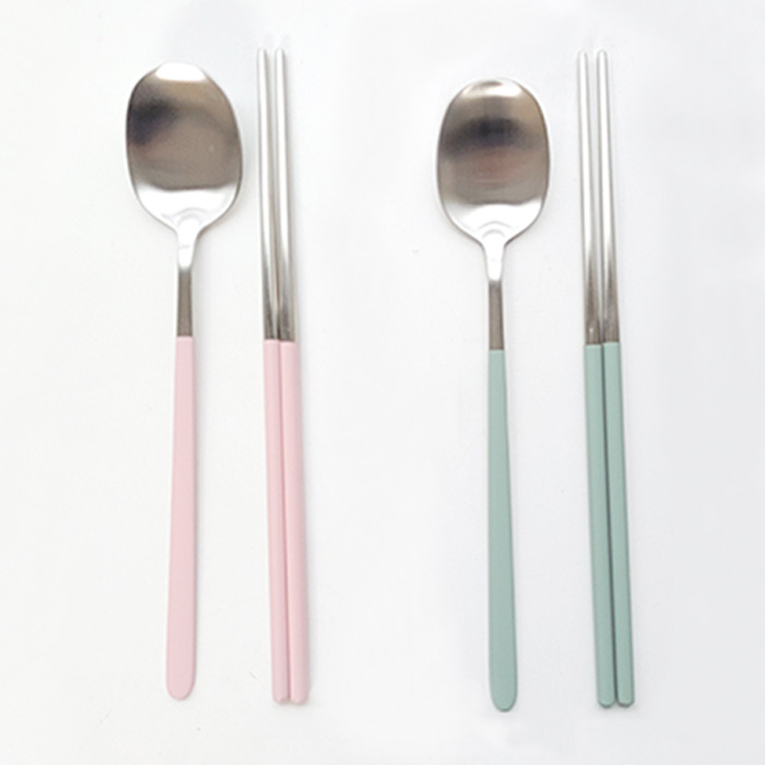 윌리브 304스텐 파스텔 수저세트, 핑크 + 그린, 숟가락 + 젓가락, 2세트 9,900원