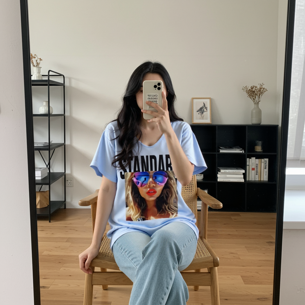 상상그이상 여성용 국내제작 썬그리 반팔 티셔츠 여자 프린팅 전사나염 포인트 빅사이즈 티셔츠 체형커버 컬러풀한 브이넥 반팔 사계절 데일리 티셔츠 19,950원