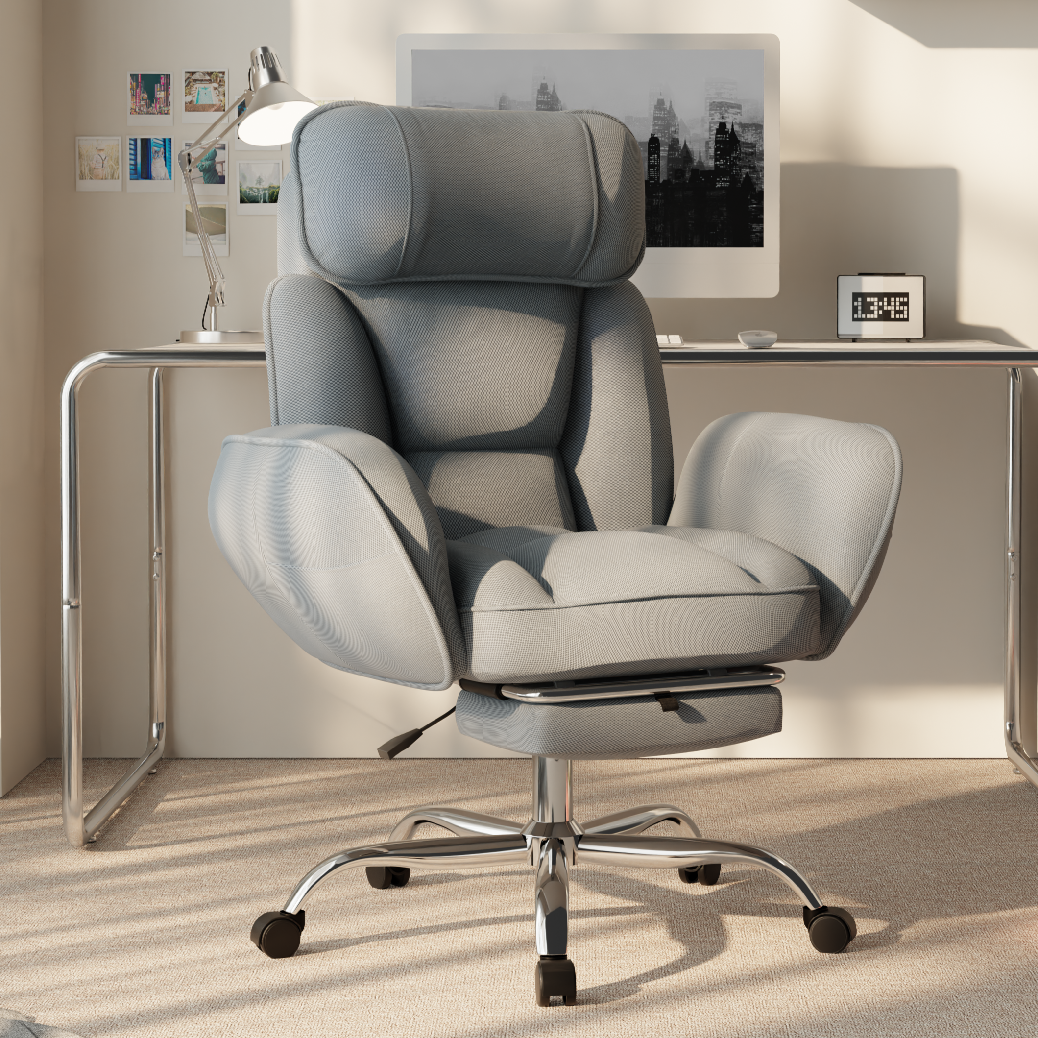 비애노 베어허그 메쉬 리클라이너 컴퓨터 책상 의자 방문설치, 블루그레이 161,500원