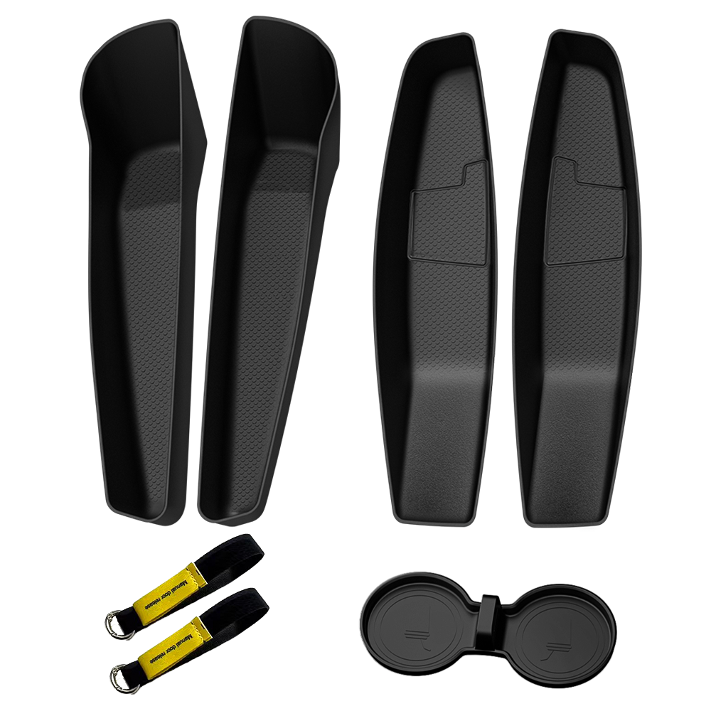 Vihimai 테슬라 모델Y 주니퍼 모델3 하이랜드 전용 TPE 도어 포켓 수납함 및 실리콘 물컵 받침 및 비상 탈출 스트랩 세트, Model Y Juniper(2025-2026), 1세트 31,000원