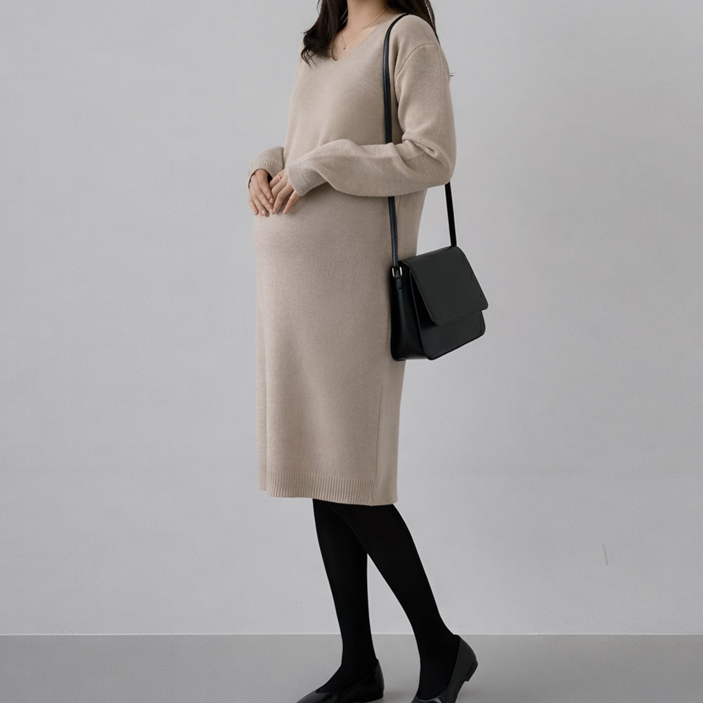 [당일출고] 수엠W 임산부 V넥 니트원피스 출산전후 하객룩 모임룩 출근룩 P07 르벨V원피스 24,900원