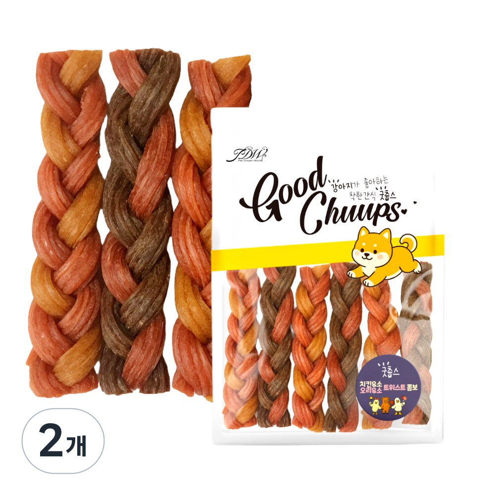 굿츕스 23 하드 트위스트 오래먹는 껌 강아지간식 개껌 강아지오래먹는간식, 소&오리+소&치킨콤보, 180g, 2개 10,840원