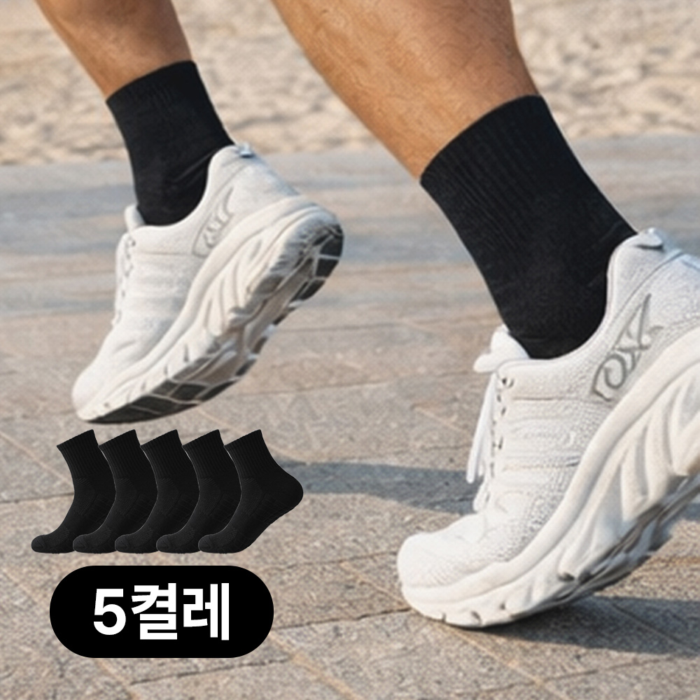 코드86 삼중 쿠션 스포츠 남성 중목 양말 5켤레, 5개, 블랙, 현재가 12,900원