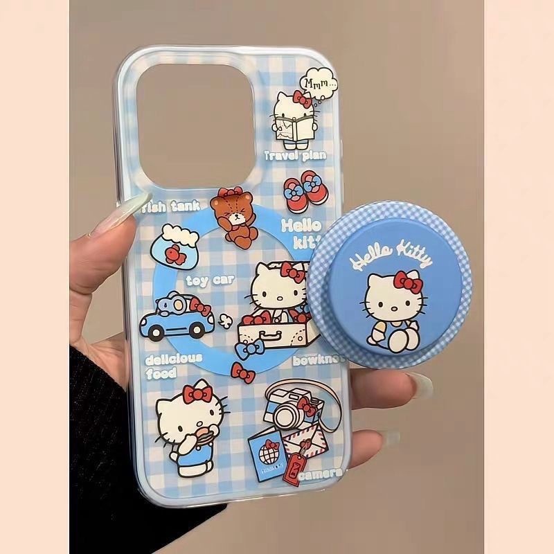 TYREUS 블루 체크 키티 맥세이프 그립톡 홀더 아이폰 호환 17/16 케이스 14,800원