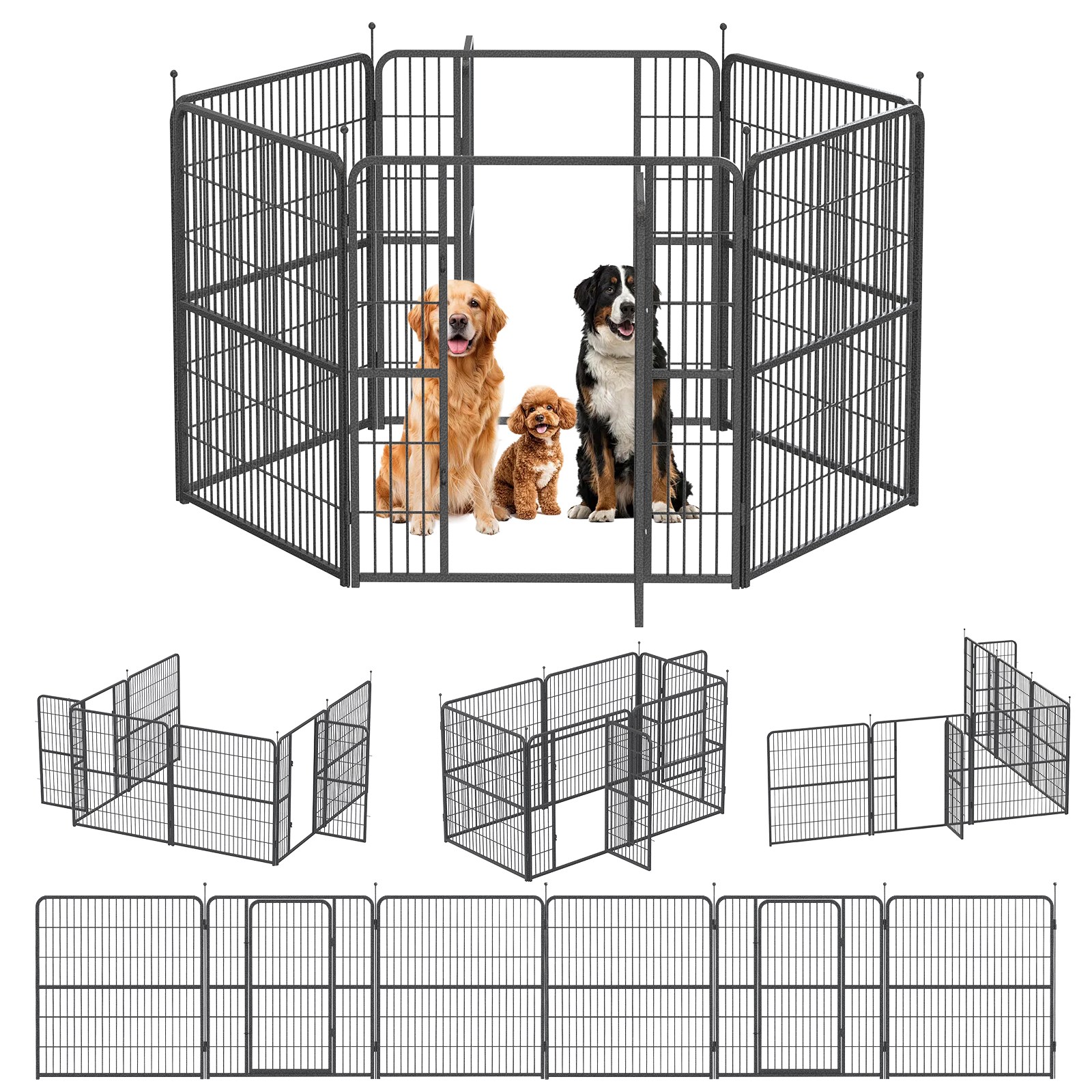 강아지 울타리 대형견 울타리 실내외 대형 철제 울타리 펜스 설치 쉽고 단단하고, 1개, 실버블랙 159,000원