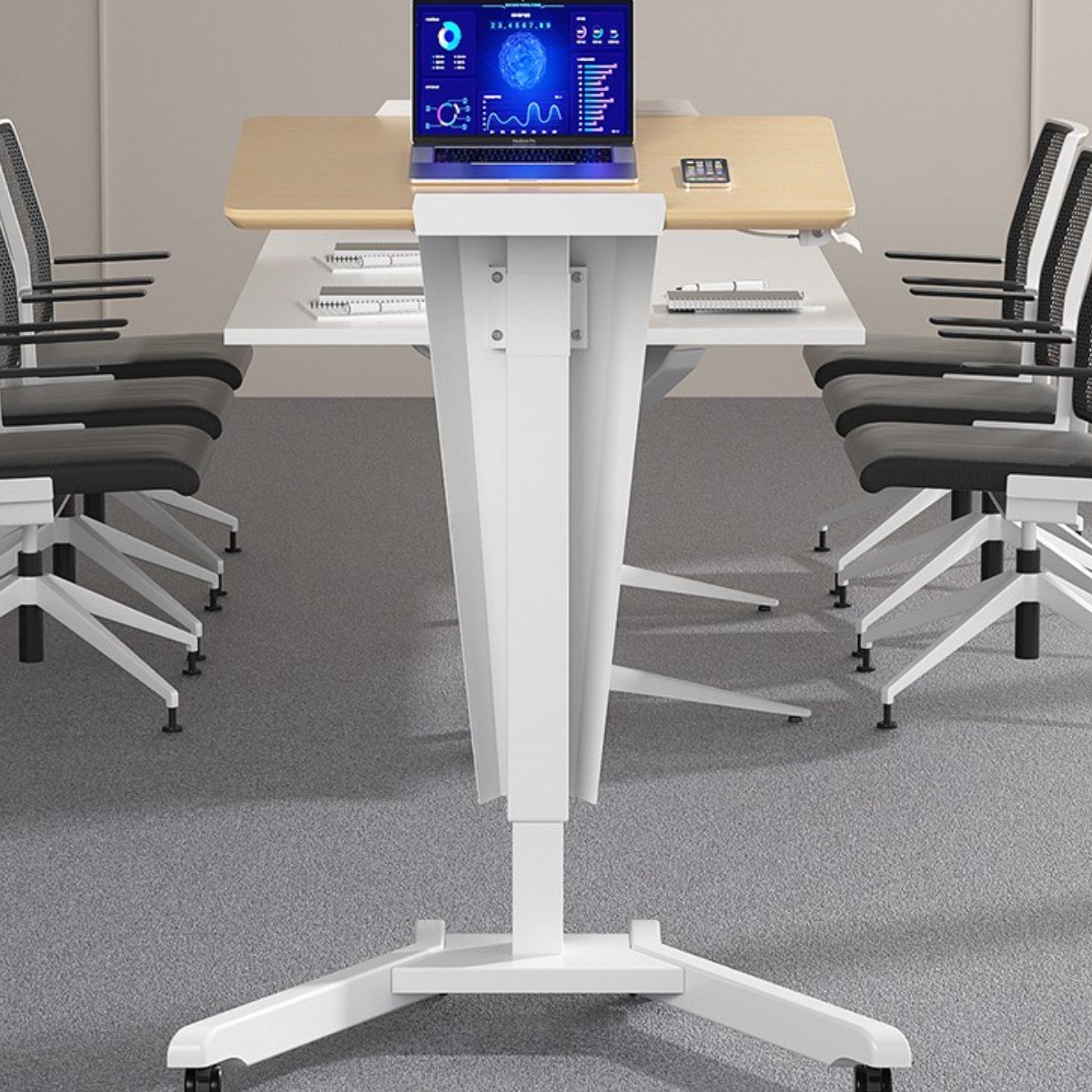 유니렉트 안정적인 이동식 강의대 교탁 높이조절 테이블 대학교 발표대 연단, 메이플우드+아이보리 화이트 280,240원