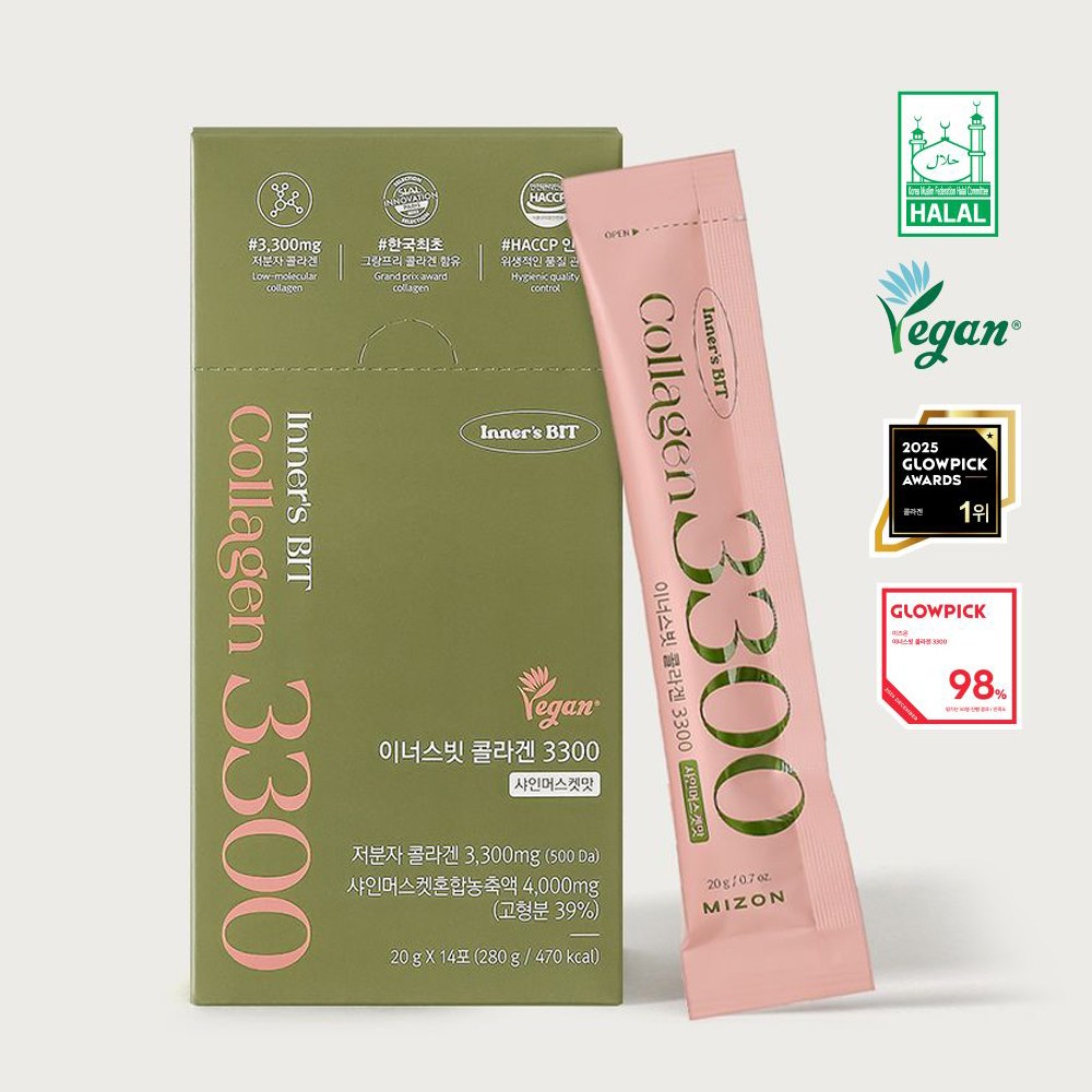 미즈온 이너스빗 프리미엄 식물성 비건 먹는 콜라겐 젤리스틱 3300mg 14포, 1박스, 280g 26,600원