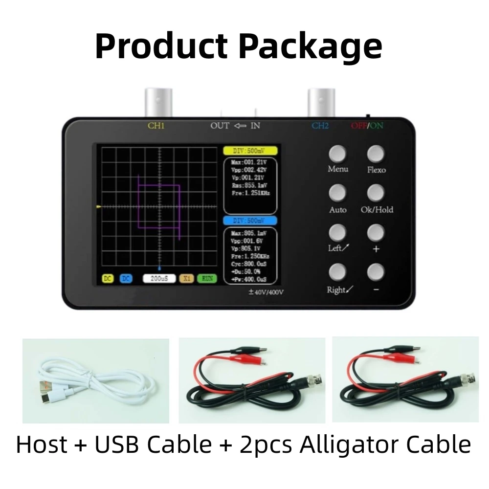 SCO2 듀얼 채널 디지털 자동 오실로스코프, PWM 50M, 10Mhz 샘플링 속도 2.5KSa/S 아날로그 대역폭, 전자 65,000원