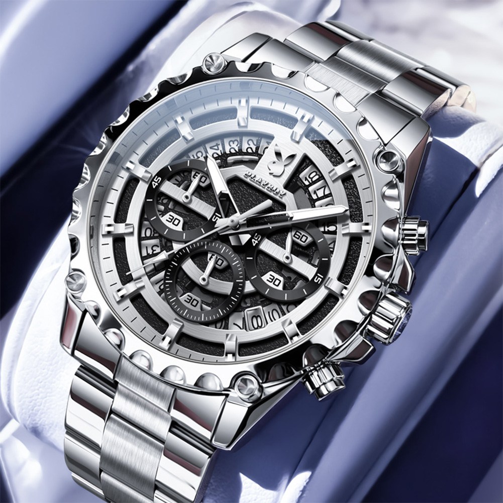 PLAYBOY 플레이보이남자 메탈 스포츠 시계 크로노그래프 타이머 방수 야광 표시 프리미엄 디자인 손목시계 76,400원