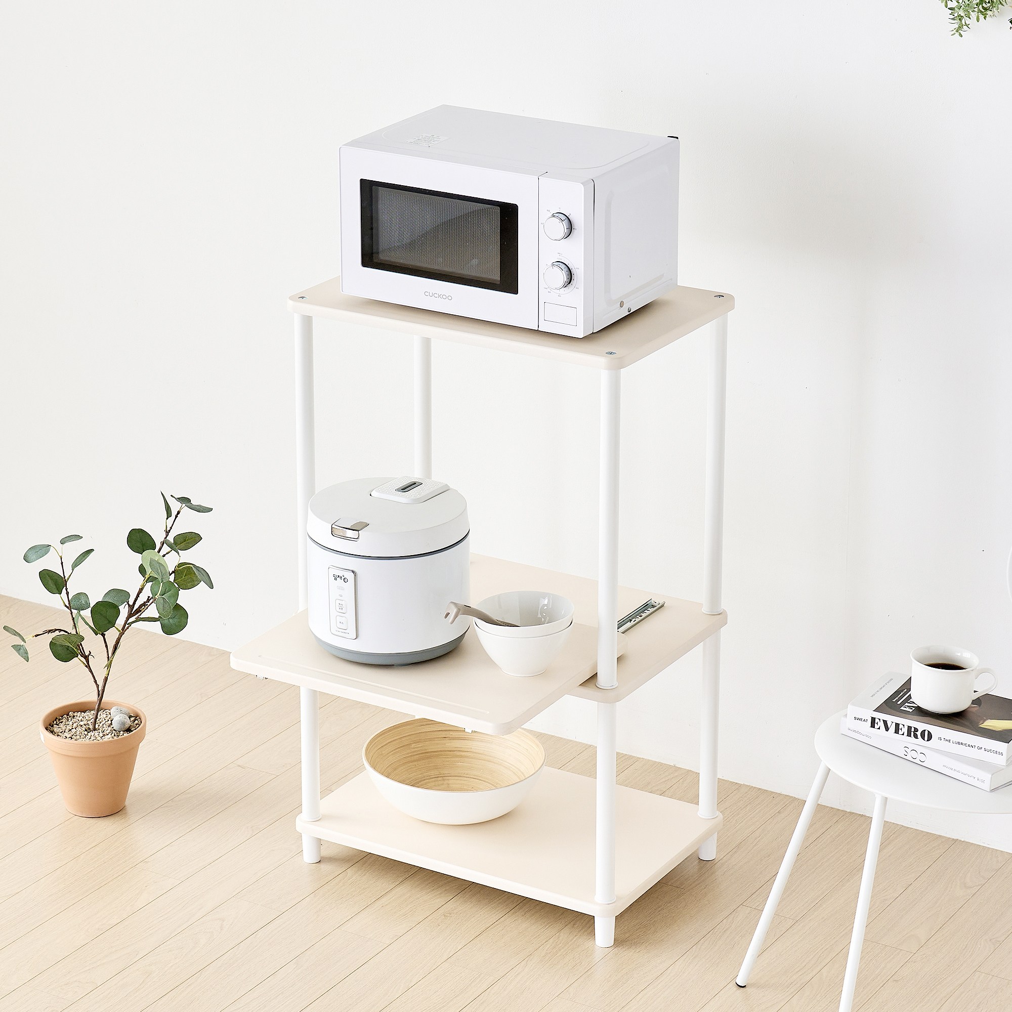 [색상리뉴얼행사] 국내생산 튼튼한 조립식 2단 렌지대 전자렌지수납장 다용도주방선반 밥솥다이, 크림화이트, 3단 37,900원