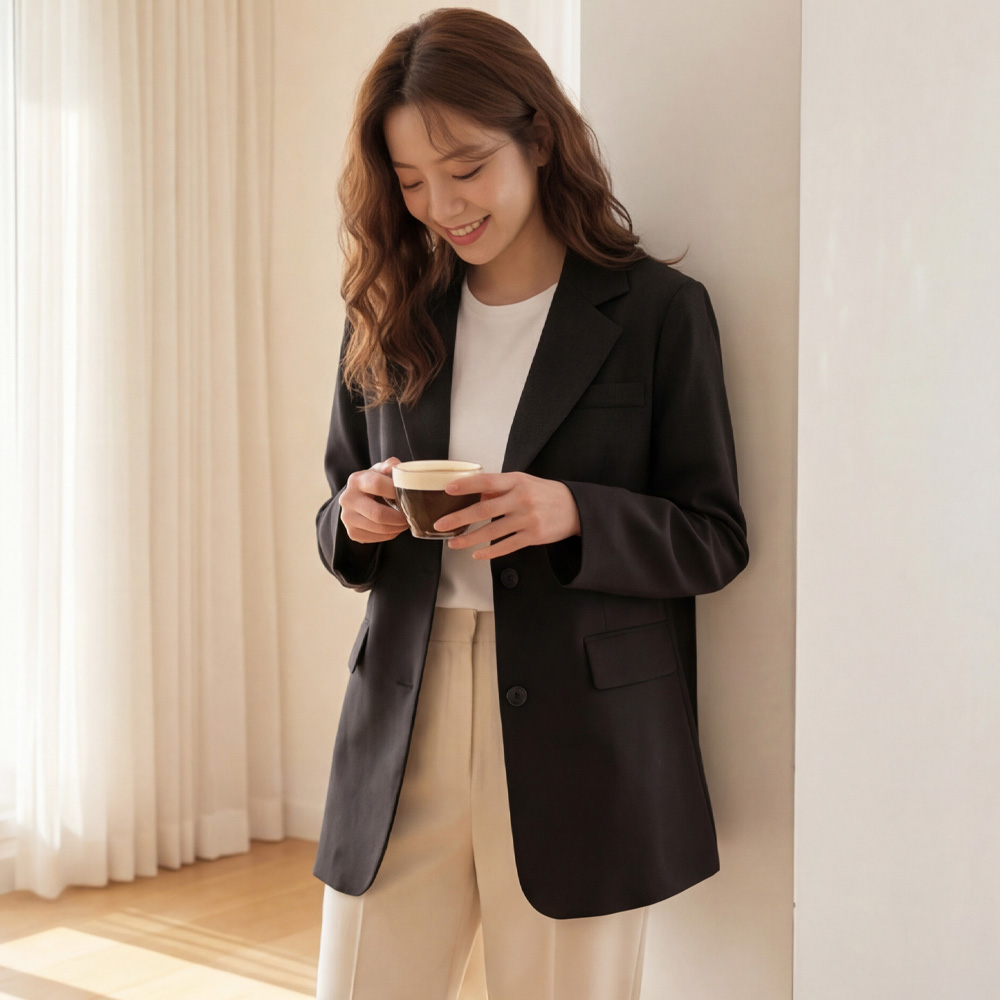 빅사이즈 여성 데일리 테일러드 자켓 봄가을용 폴리에스터 기본핏 긴소매 34,900원