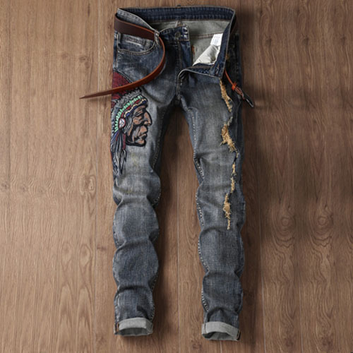 신델 직수입 데님팬츠 데미지 인디언 자수 청바지h1330, 현재가 48,700원