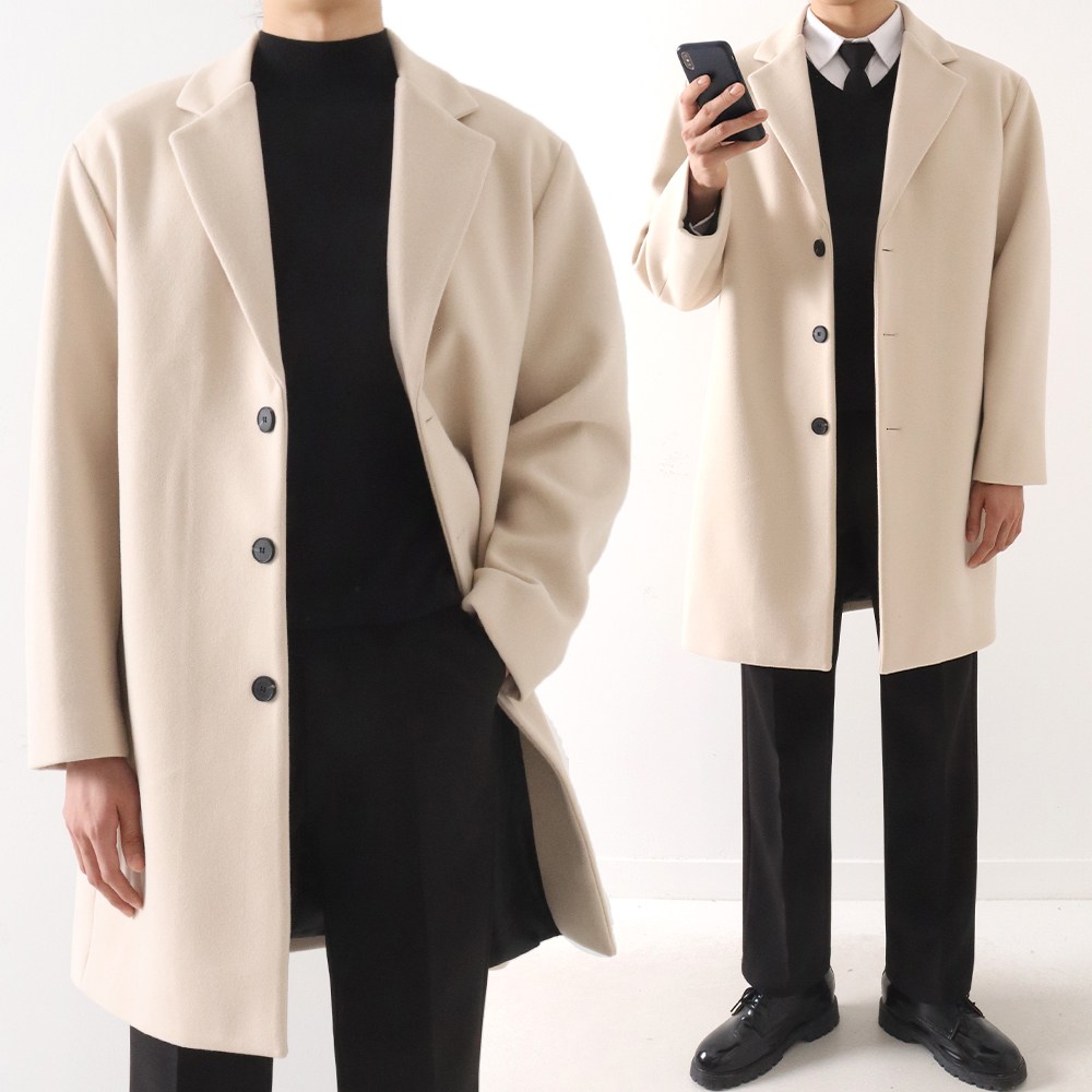 [M~3XL] 체프 프리미엄 울 오버핏 롱 싱글 코트 빅사이즈 국내생산 ZZBCT004 87,800원