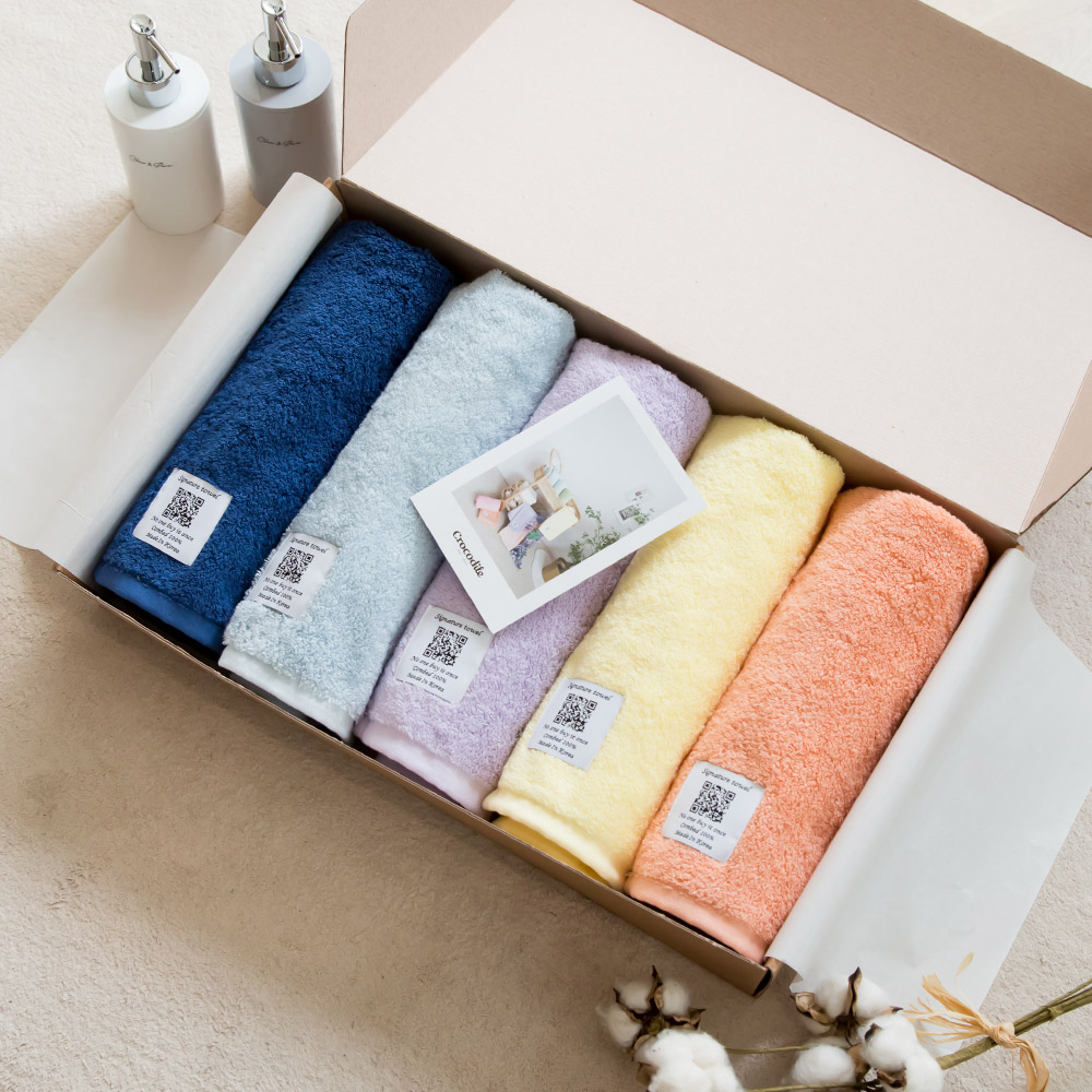 크로커다일 오코텍스 인증을 받은 팔레트 호텔수건 5장 선물세트 220g 코마사 40수, 오렌지+타로버블티+소다+허니옐로우+블루베리, 1세트 45,900원